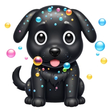 black dog with soap bubbles sticker