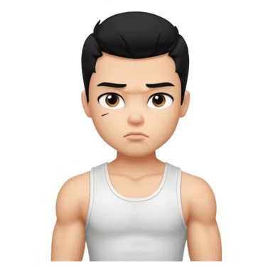 a pretty bratz boy with black hair and white sleeveless tank, biceps looking sad sticker