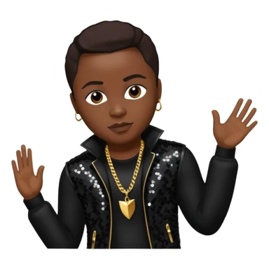 Jazz from Dru Hill with dark brown hair, black sequin outfit, dark skin sticker