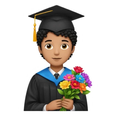 Graduated Students, Male,  brown skin, black curly hair, wearing graduation cap, holding bouquet of flowers
 sticker