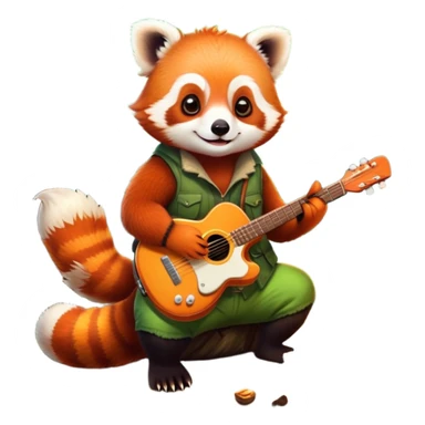 red panda roasting marshmallow, frog playing guitar, both at a campfire sticker