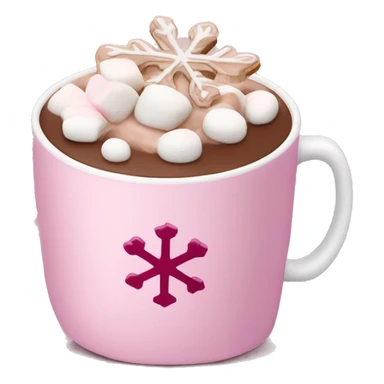 Hot chocolate with cream and Marshmallows in a pink cup with a snowflake on it  sticker