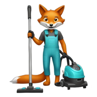 a fox from a cleaning company with a vacuum cleaner in his hands sticker