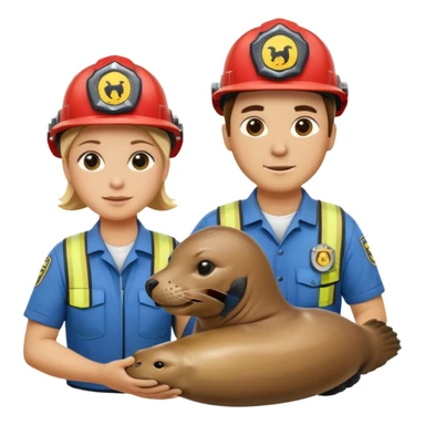 Rescue workers with helmets saving sea lion sticker