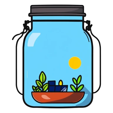 glass jar with solar panel lid and string lights inside, decorative sun jar sticker