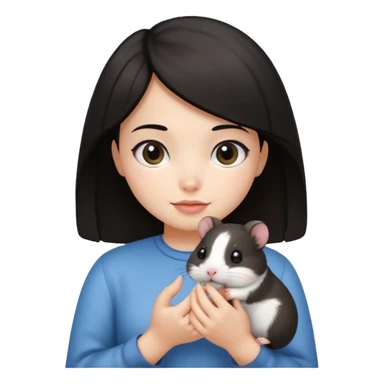 darkhair girl with black and white hamster  sticker