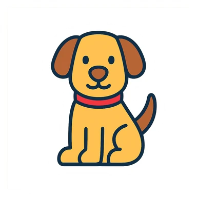 dog icon, lineal color with black outlines, friendly and modern sticker
