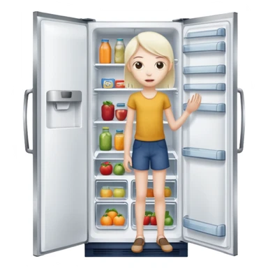 Person starving opening the fridge's door sticker