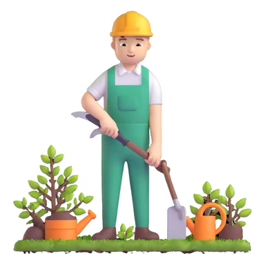 diligent young white male gardener cutting branches sticker