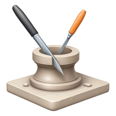 Icon for sculpting, with sculpting tools, sculpture in progress on a textured surface, minimalistic style, clean lines, transparent background. sticker