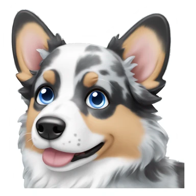 Blue Merle corgi with a blue eye sticker