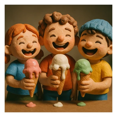 happy children with melting ice cream cones sticker