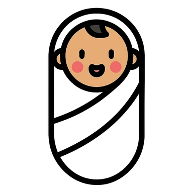 lightly tanned baby swaddled in a white blanket icon sticker