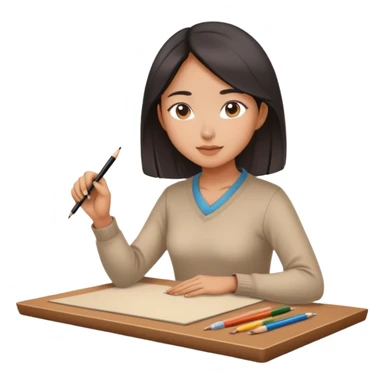 Asian woman drawing on drawing table  sticker