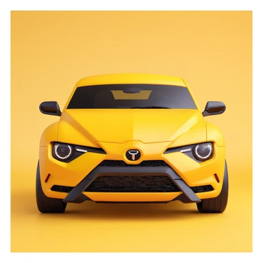 3D rendered emoji of a Transformers Bumblebee character's face, designed to resemble the front of a Toyota GR86, with the surface texture of a yuzu fruit, yellow background with a black border and rounded corners sticker