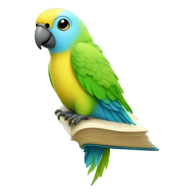 parakeet with giant book sticker