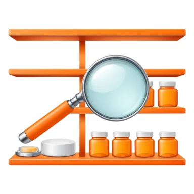 front view magnifying glass over orange beauty product shelf searching for last item sticker