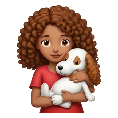 Girl with brown skin and curly hair hugging snoopy sticker