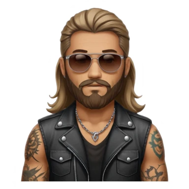 biker gang with sunglass and rugged guy bearded long hair in tatoots sticker