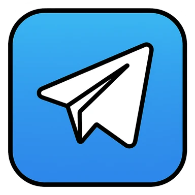 Telegram app icon, rounded square, blue gradient background, white paper plane sticker