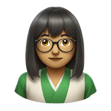 A Brazilian nerd with a mystical Japanese vibe, wearing round glasses and medium-length hair with bangs. The character should have a thoughtful or intelligent expression, reflecting a fusion of Brazilian and Japanese culture. sticker