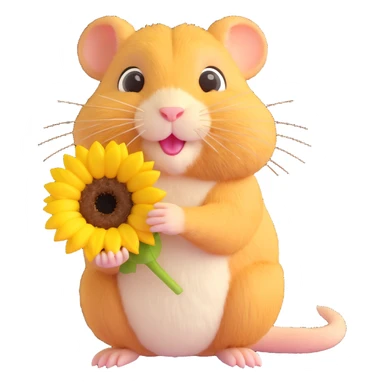 fluffy gerbil, holding a sunflower seed, adorable, tiny paws sticker