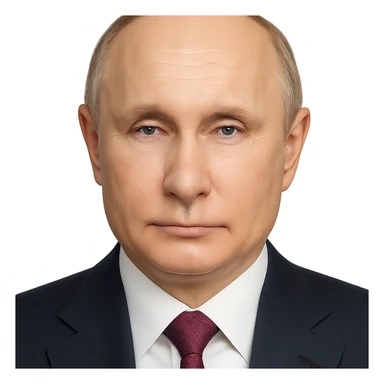 Vladimir Putin, hyper-realistic, ultra high-resolution, maximum detail, lifelike skin and facial features, subtle emoji influence, clean round face, neutral expression, plain background sticker