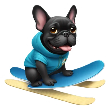 A dark french bulldog snowboarding sticker