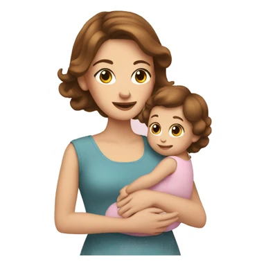 White woman with brown hair holding a baby girl with bow in hair sticker