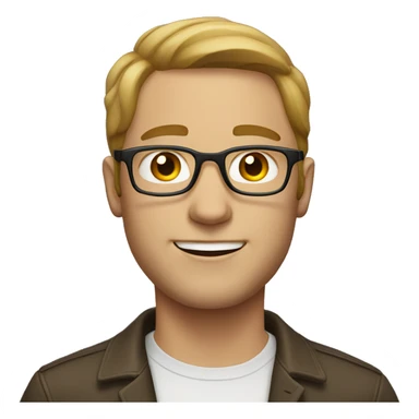 White man with light brown hair in a middle part with glasses sticker