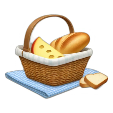 picnic basket with bread, cheese, and apple, with napkin  sticker