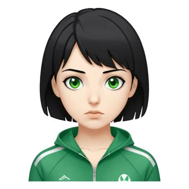 Kang Sae-byeok, Age: Early 20s
Appearance: A thin, pale woman with short, choppy black hair and deep, intense eyes.
Outfit: Green player tracksuit sticker
