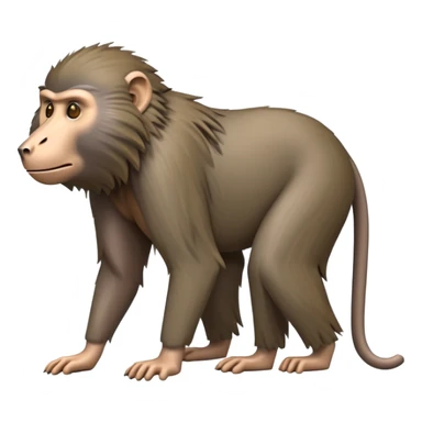 cinematic-hairy baboon-full-body-standing on all fours-emoji,-head-tilted-dramatically,-thick-grey-and-brown-fur,-simplified-yet-realistic-focused-features,-highly-detailed,-glowing-with-an-almost-sarcastic-glow sticker