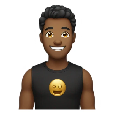 a smiling brown skinned tech bro in a black tee shirt with a gold tooth sticker