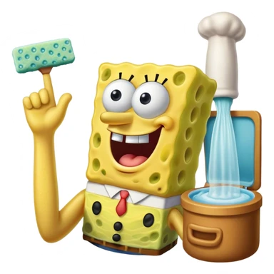 SpongeBob entering the krusty krab kitchen stocking his finger in the sponge hole that leads to his “brain” and his left eye facing left and his right eye facing right sticker