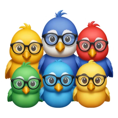 Create a Emoji in which birds are together coding birds should have a specs on eyes sticker