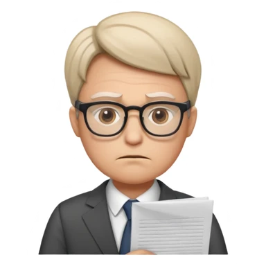 Frowns with Glasses, Office Boss: Business outfit, holding papers, frowning behind glasses, serious look
 sticker