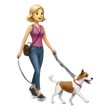 Woman walking a dog on a leash sticker