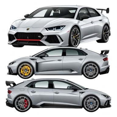 three cars lineup fromt profile forming a semi circle with a lamboghini svj an bmw m140i and a audi ra6 sticker