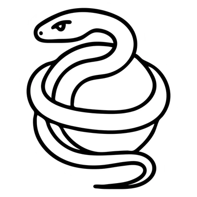close-up of a realistic metallic serpent coiled around a dark steel orb, clean edges, icon style, high detail, no shadows or gradients behind sticker