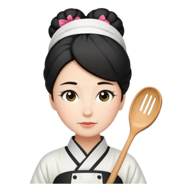 mom with black bun wearing white hom kimono and white apron sticker