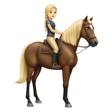 Blonde girl with braid on horseback dark bay horse sticker