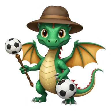 ein Drache mit einem Zauberstab in der Hand  und einem Hud  auf dem kopf und ein Fussball in der anderen hand sticker