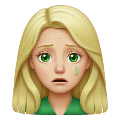 blonde with long hair and green eyes, crying, iOS Apple emoji style sticker
