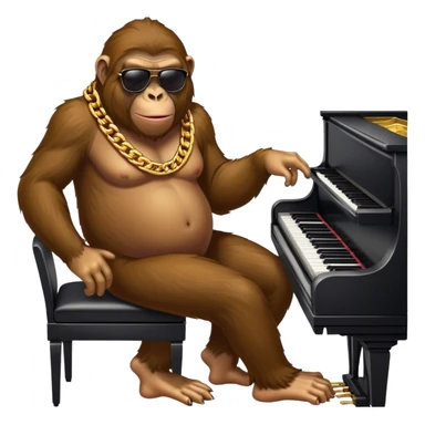 ape with big golden chain on the neck wearing sunglasses plays piano full height sticker
