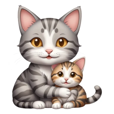 happy mom cat hugging her happy kitten warm and loving expression sticker