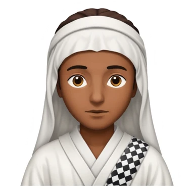 Una persona morena que solo se le vea la cara con una bata de arabe en la cara color blanco con cuadros negros sticker