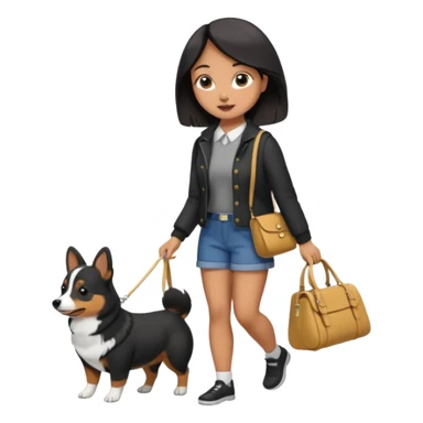 Burnett Girl Walking a black corgi no purse sticker