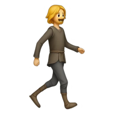 person with legs way longer than usual, covered with pants that are wide at the bottom, walking, medieval sticker