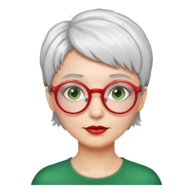 visage femme a lunettes ronde rouge avec cheveux courts gris-blancs aux yeux verts sticker